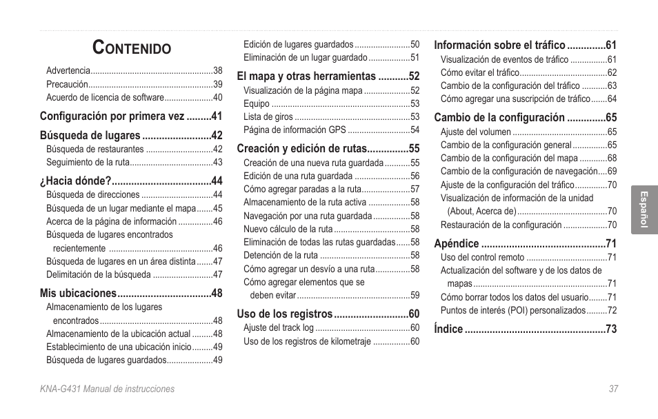 Ontenido | Kenwood KNA-G431 User Manual | Page 43 / 120