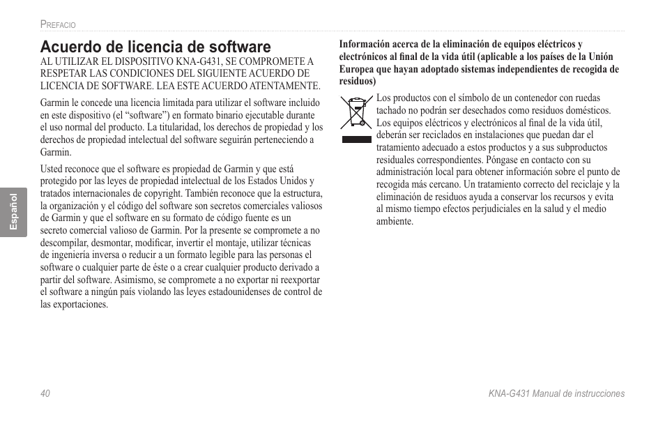 Acuerdo de licencia de software | Kenwood KNA-G431 User Manual | Page 46 / 120