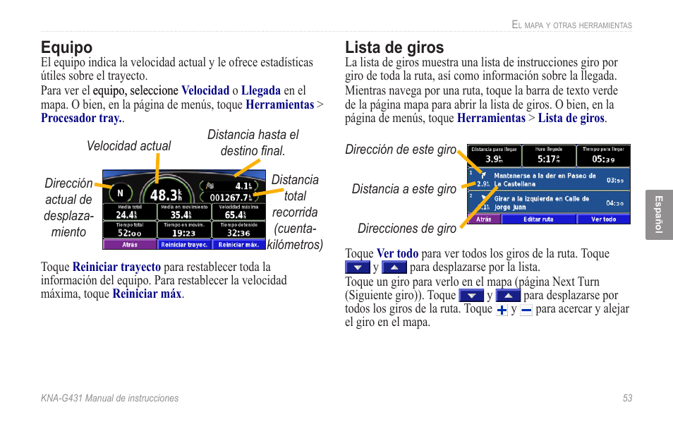 Equipo, Lista de giros, Equipo lista de giros | Kenwood KNA-G431 User Manual | Page 59 / 120