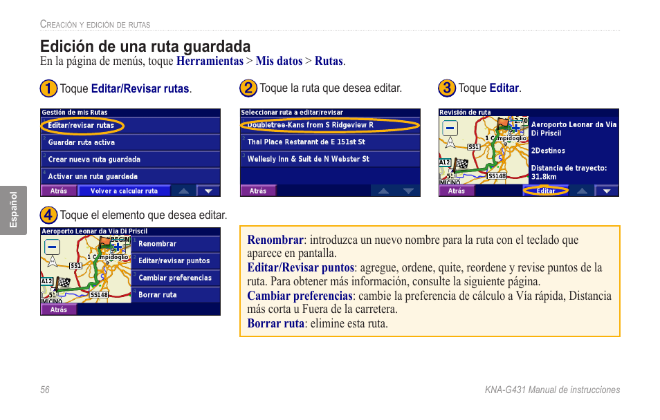 Edición de una ruta guardada | Kenwood KNA-G431 User Manual | Page 62 / 120