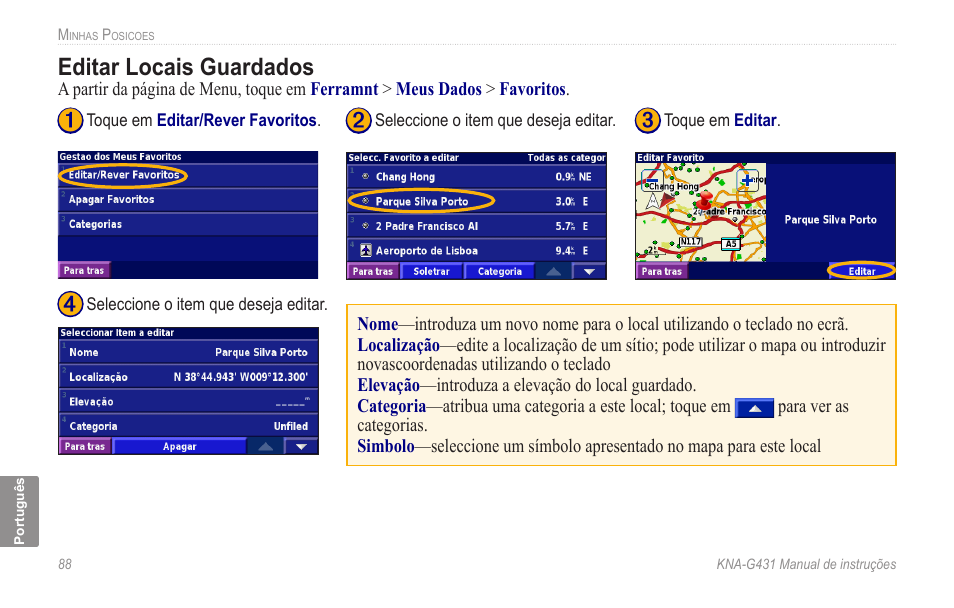Editar locais guardados | Kenwood KNA-G431 User Manual | Page 94 / 120