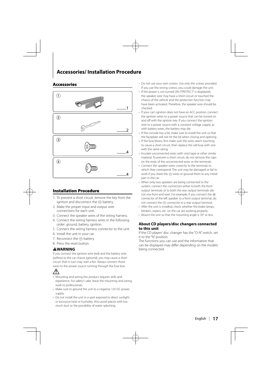 Accessories/ installation procedure | Kenwood KDC-MP443U User Manual | Page 17 / 22