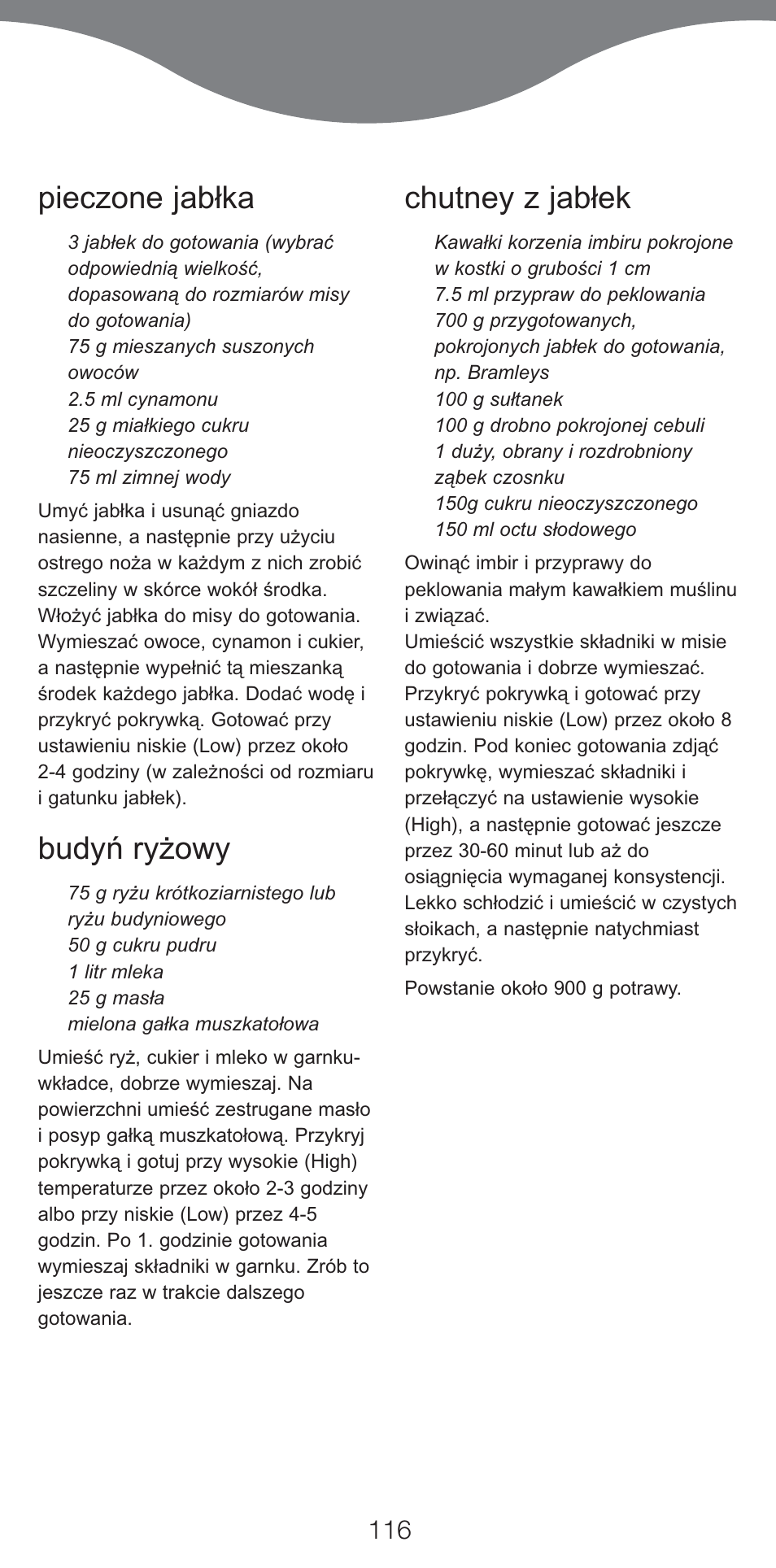 Pieczone jabłka, Budyń ryżowy, Chutney z jabłek | Kenwood CP707 User Manual | Page 116 / 141