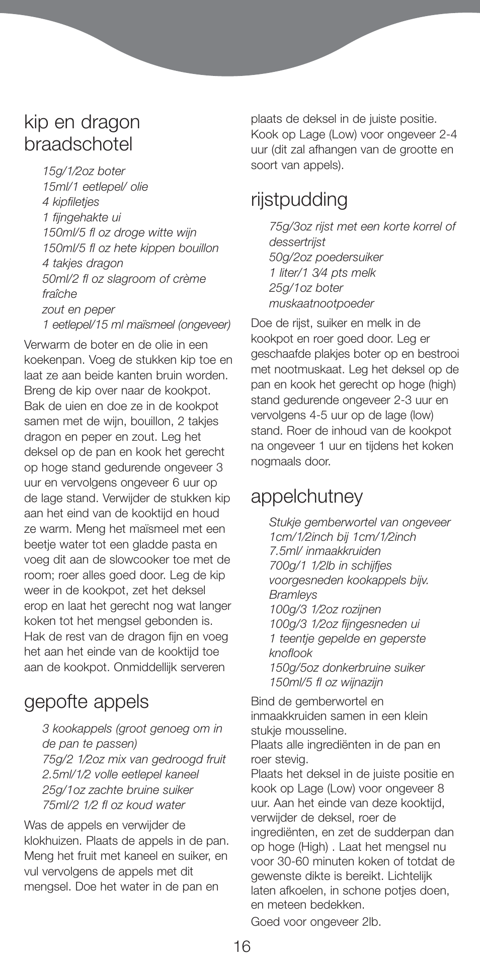 Kip en dragon braadschotel, Gepofte appels, Rijstpudding | Appelchutney | Kenwood CP707 User Manual | Page 16 / 141
