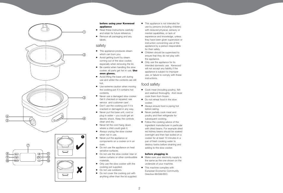 Safety, Food safety | Kenwood CP707 User Manual | Page 2 / 141