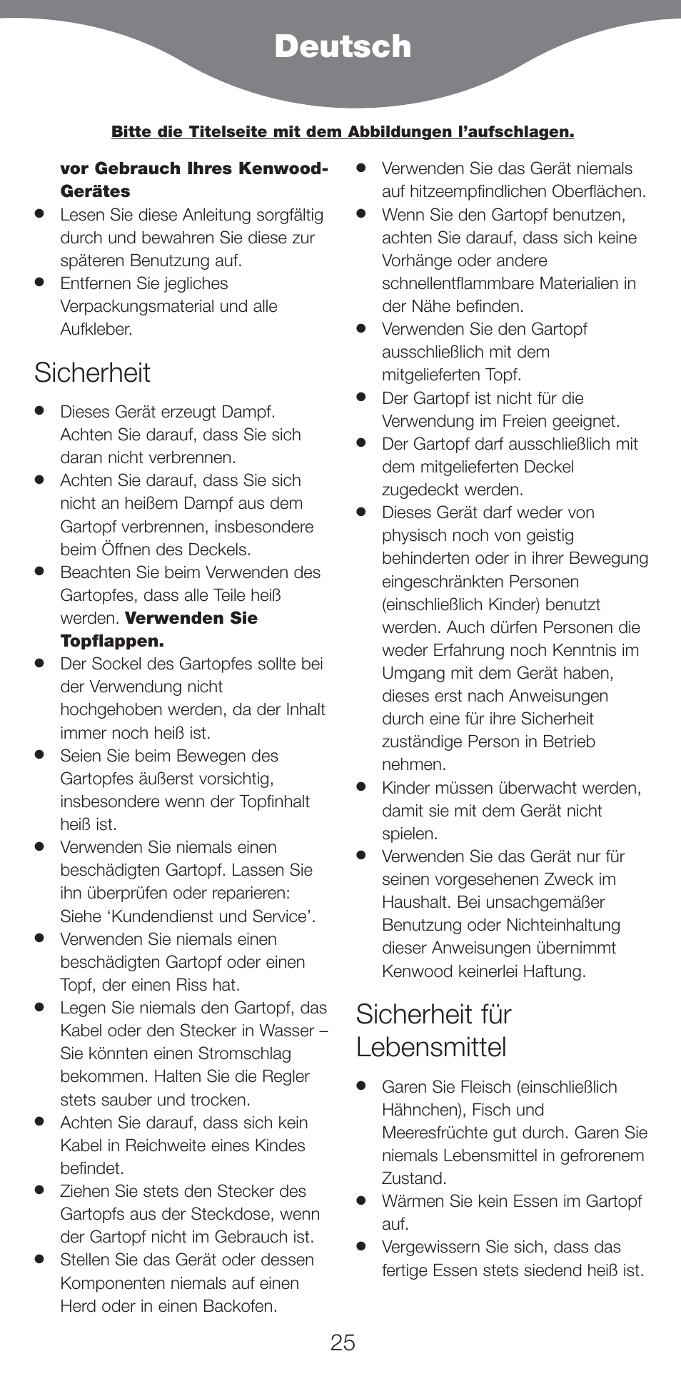 Deutsch, Sicherheit, Sicherheit für lebensmittel | Kenwood CP707 User Manual | Page 25 / 141