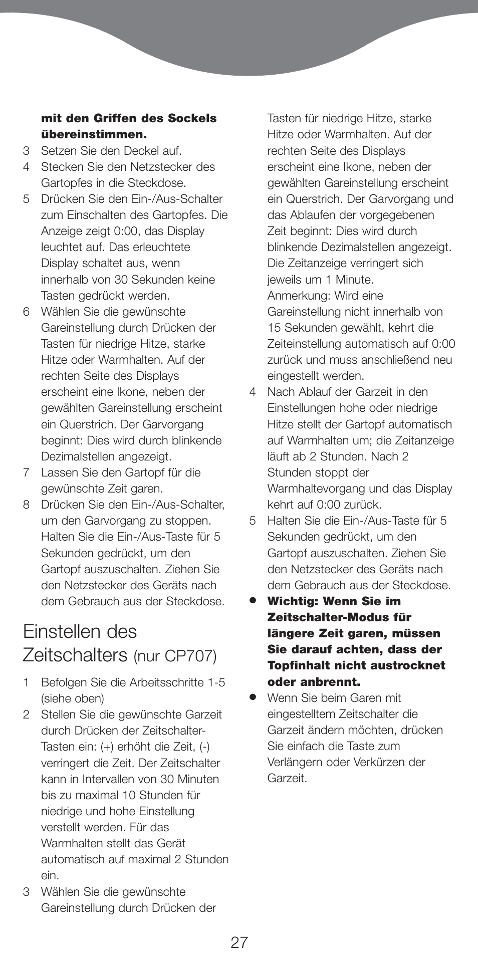 Einstellen des zeitschalters, Nur cp707) | Kenwood CP707 User Manual | Page 27 / 141