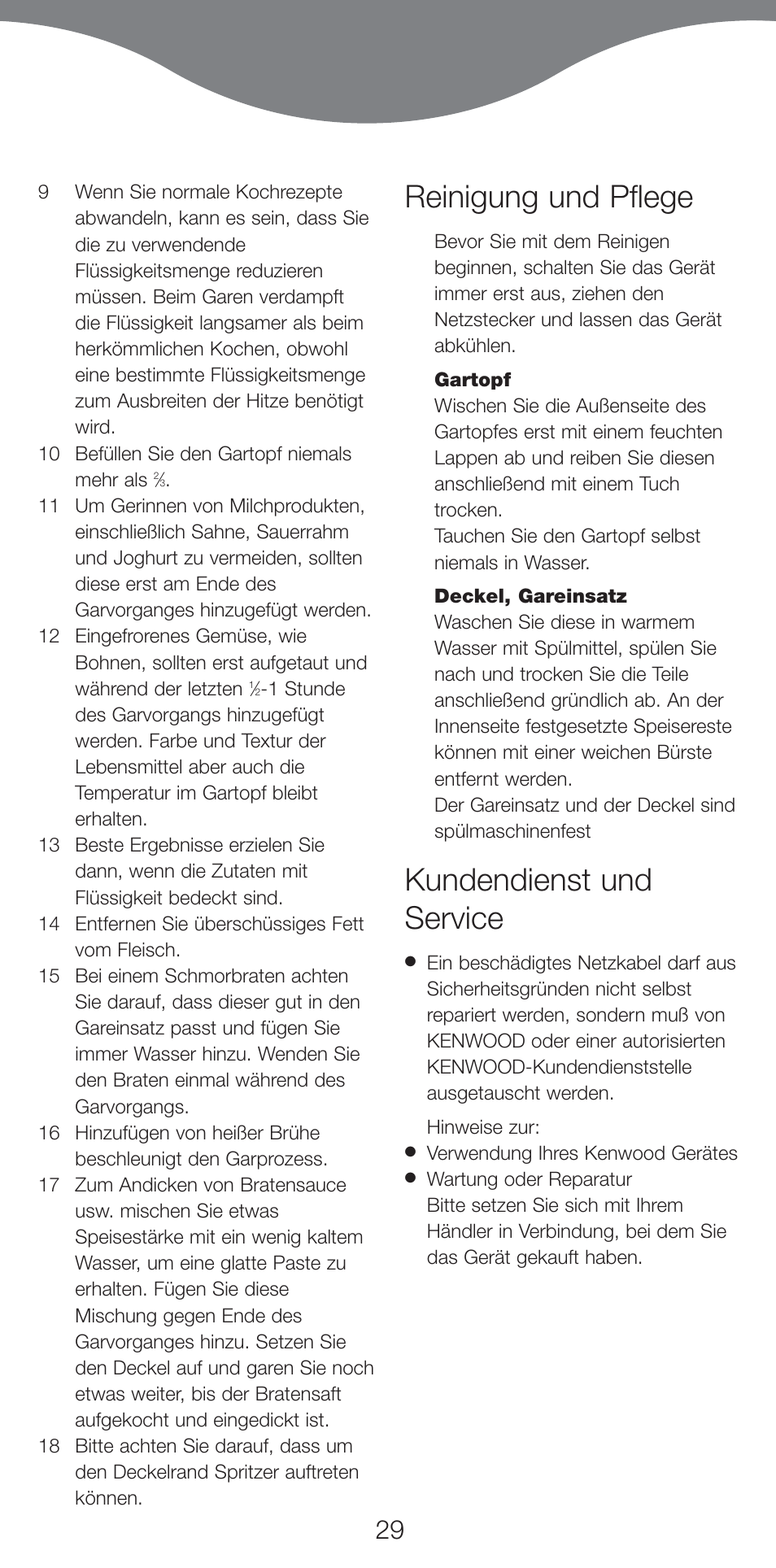 Reinigung und pflege, Kundendienst und service | Kenwood CP707 User Manual | Page 29 / 141