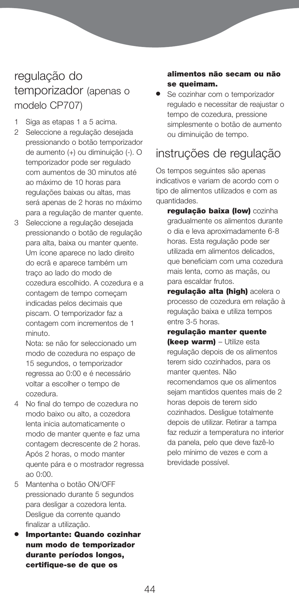 Regulação do temporizador, Instruções de regulação, Apenas o modelo cp707) | Kenwood CP707 User Manual | Page 44 / 141