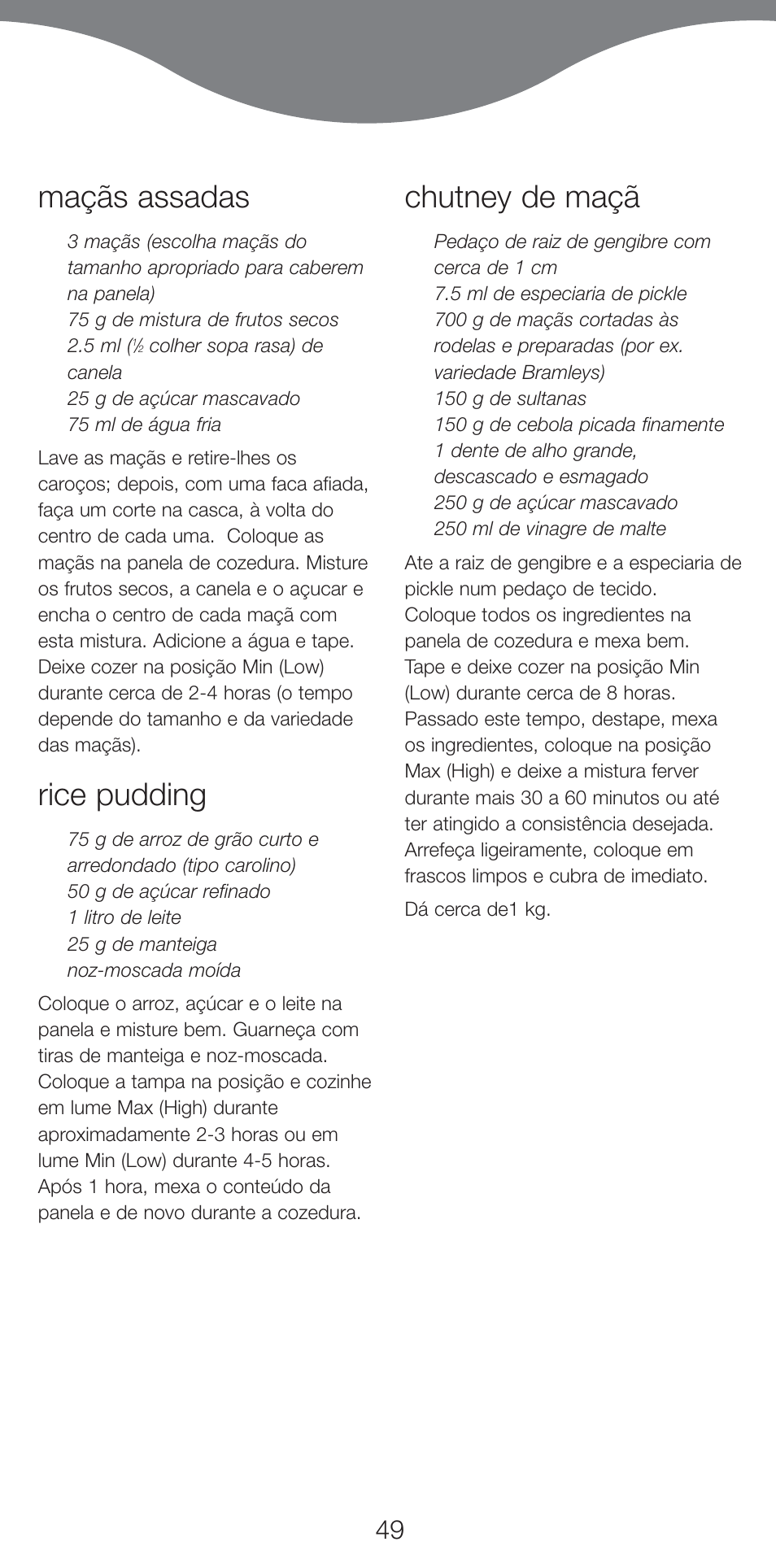 Maçãs assadas, Rice pudding, Chutney de maçã | Kenwood CP707 User Manual | Page 49 / 141