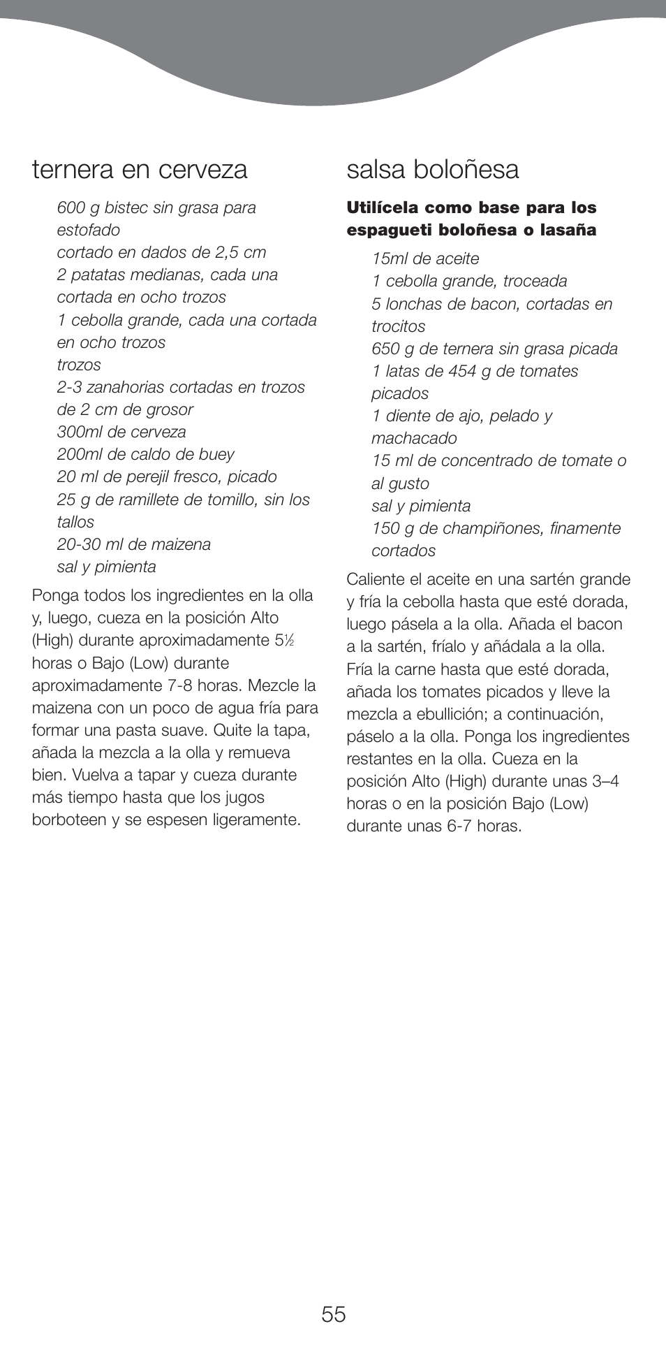 Ternera en cerveza, Salsa boloñesa | Kenwood CP707 User Manual | Page 55 / 141