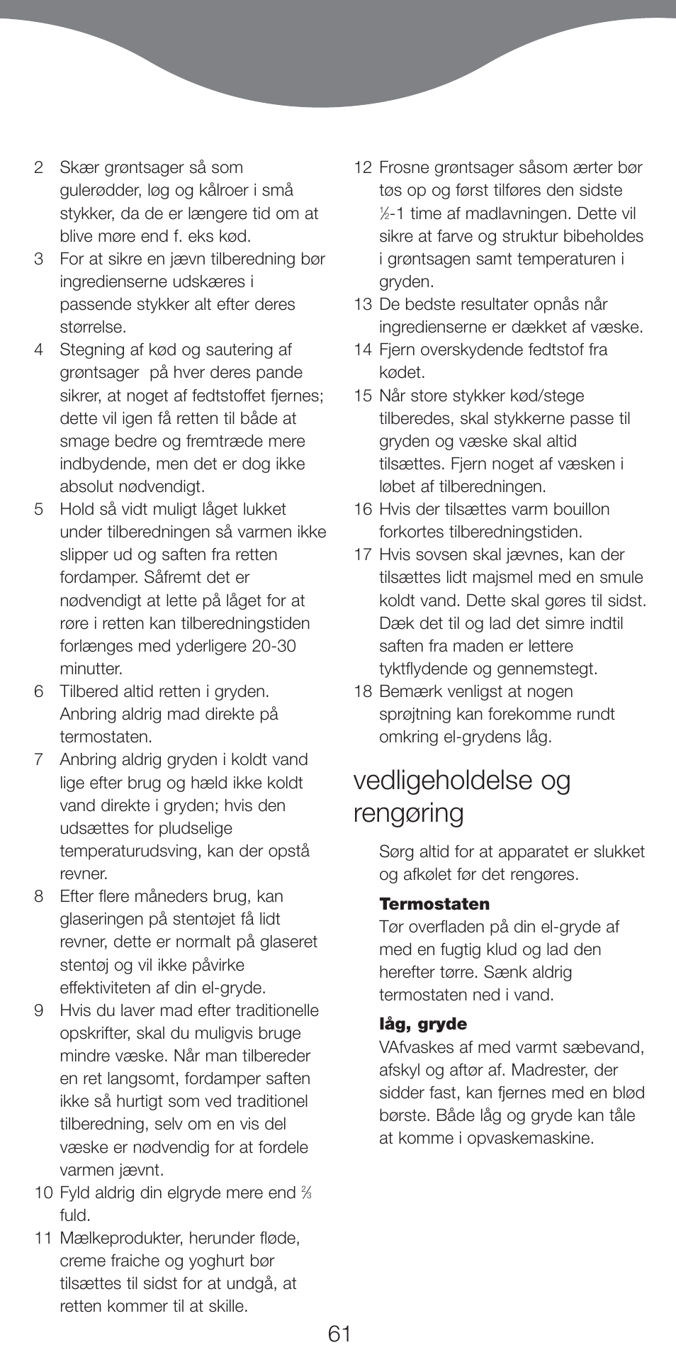 Vedligeholdelse og rengøring | Kenwood CP707 User Manual | Page 61 / 141