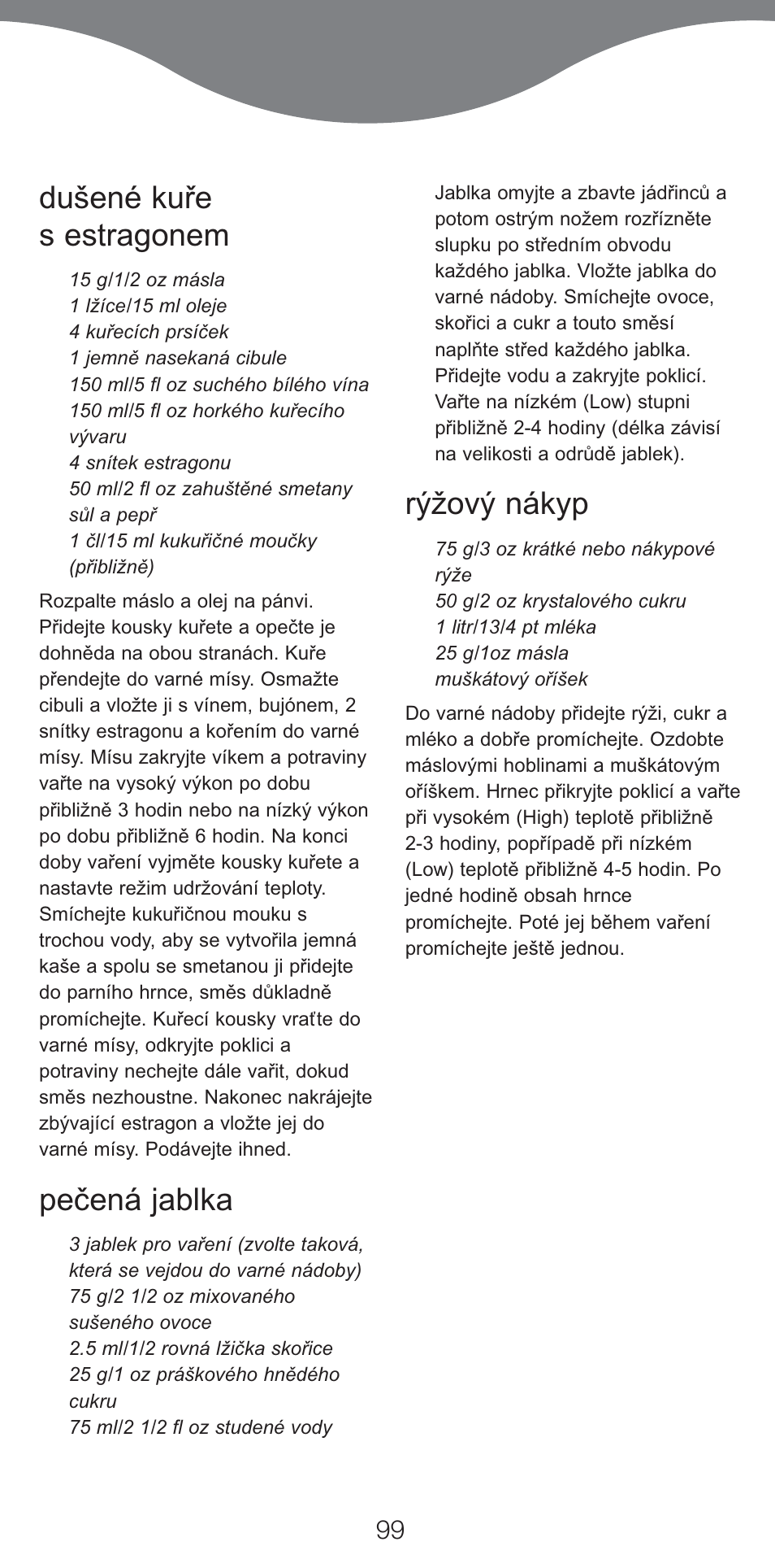 Dušené kuře s estragonem, Pečená jablka, Rýžový nákyp | Kenwood CP707 User Manual | Page 99 / 141