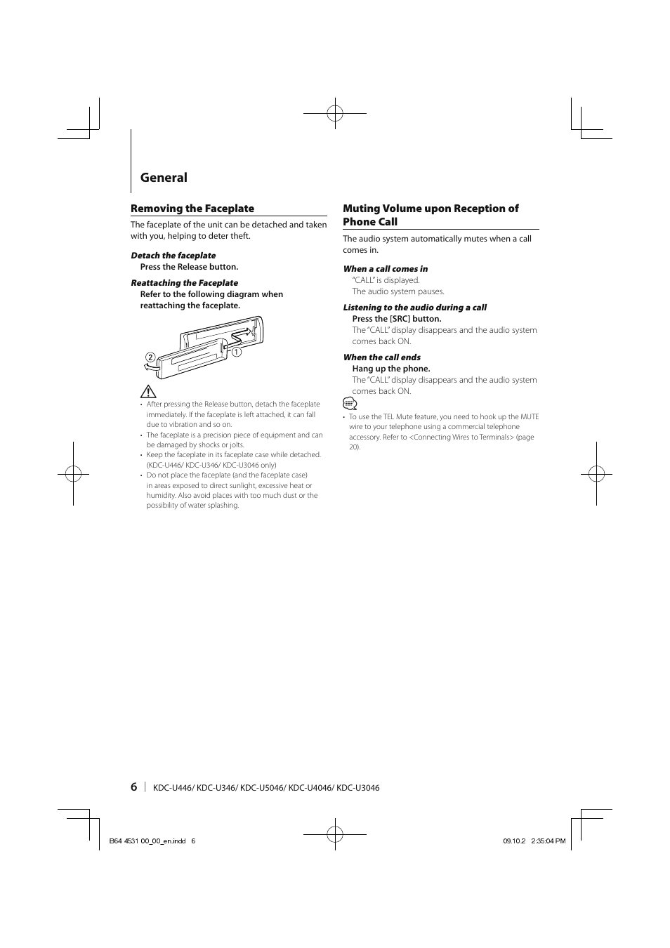 General | Kenwood KDC-U3046 User Manual | Page 6 / 24