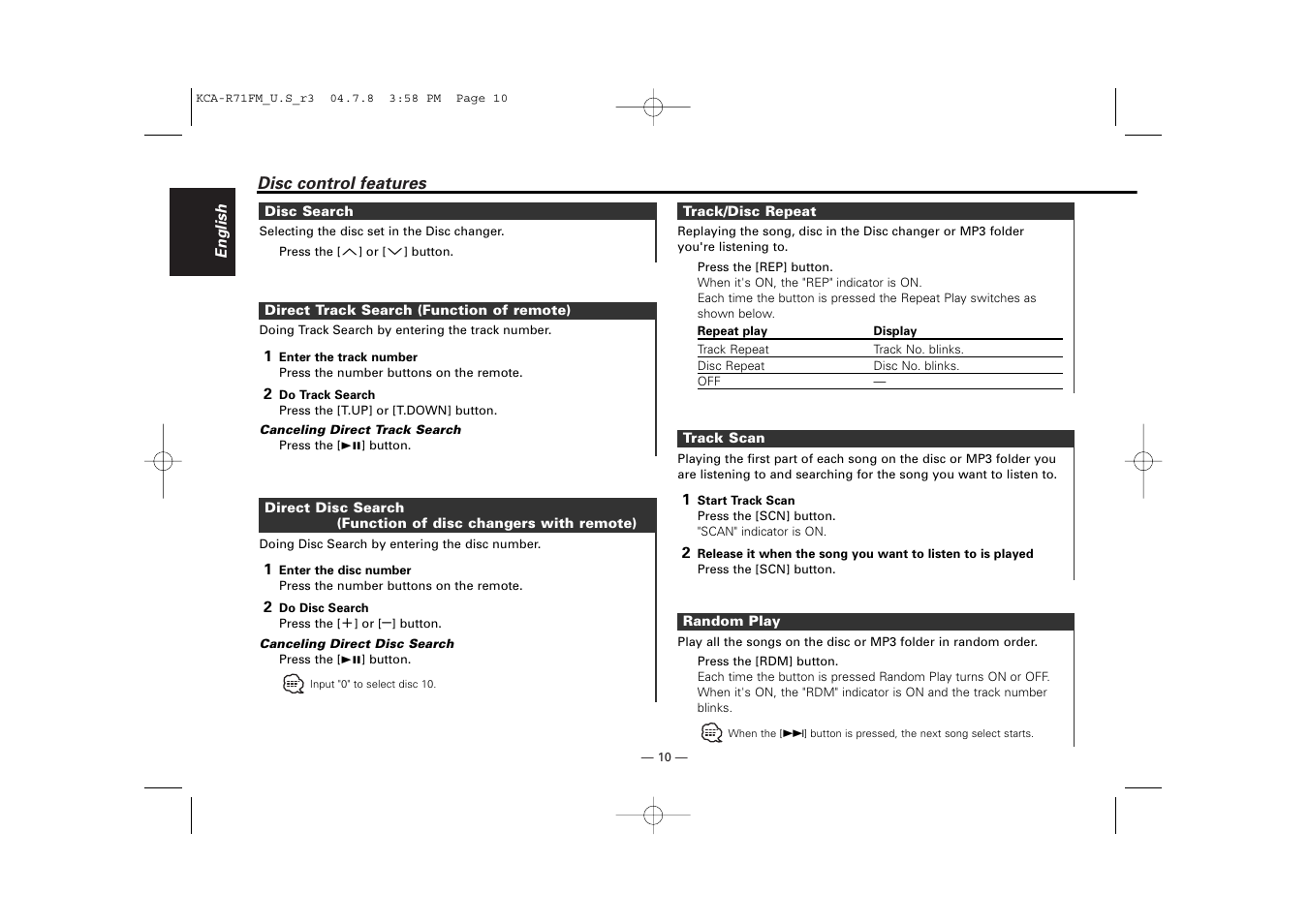 Kenwood KCA-R71FM User Manual | Page 10 / 92