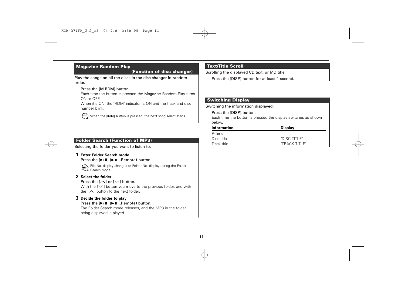 Kenwood KCA-R71FM User Manual | Page 11 / 92