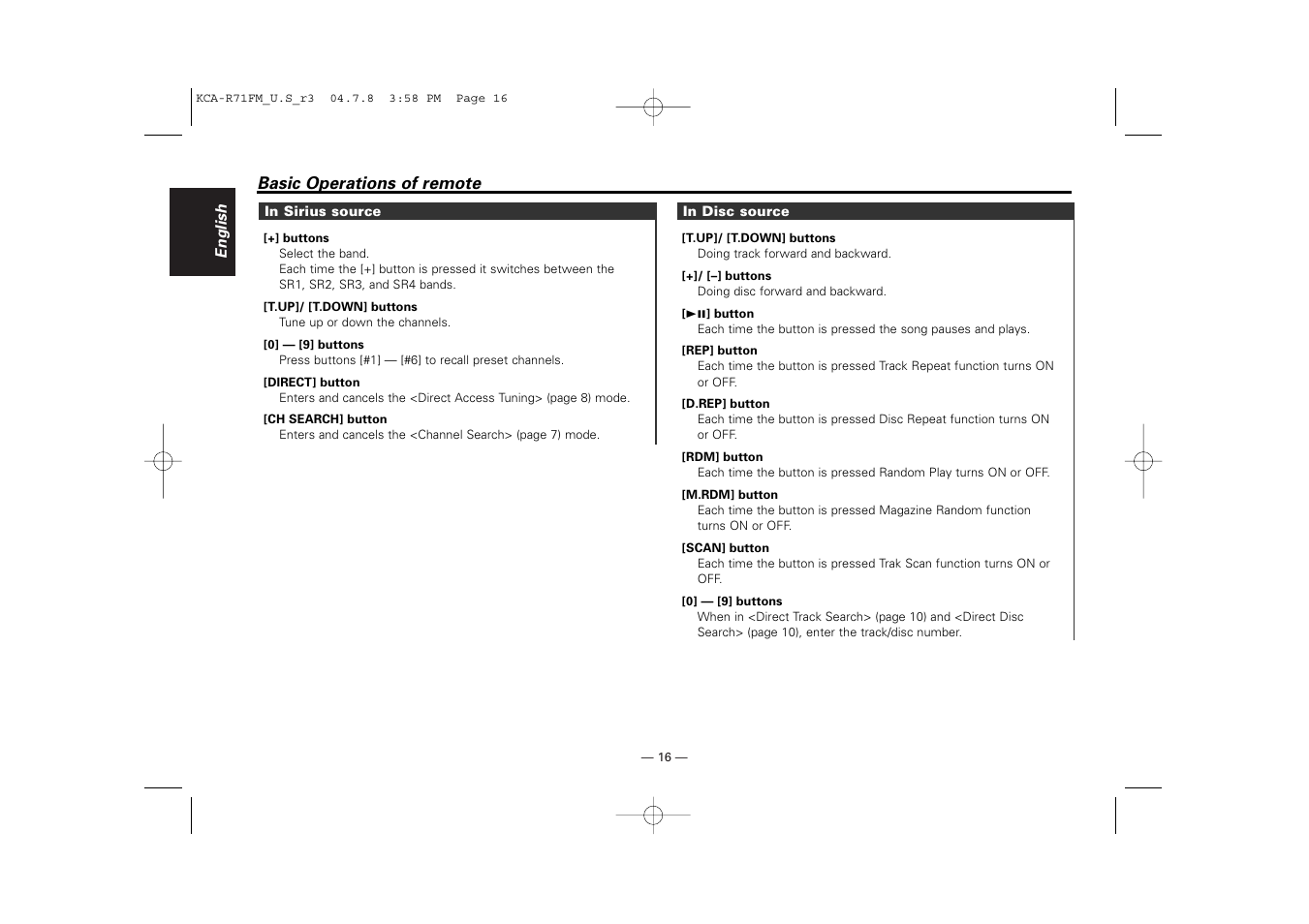 Kenwood KCA-R71FM User Manual | Page 16 / 92