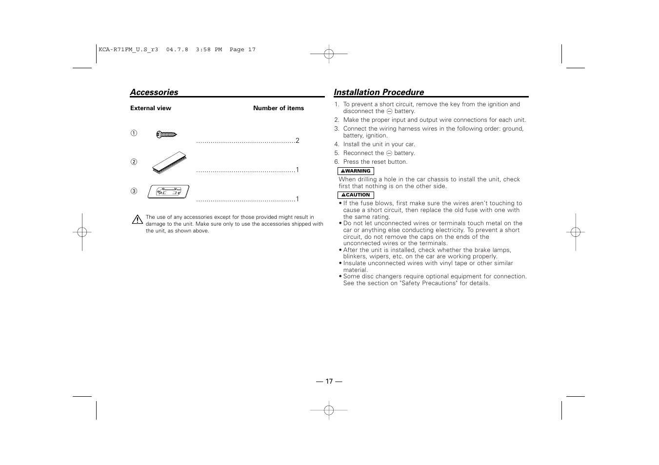 Kenwood KCA-R71FM User Manual | Page 17 / 92