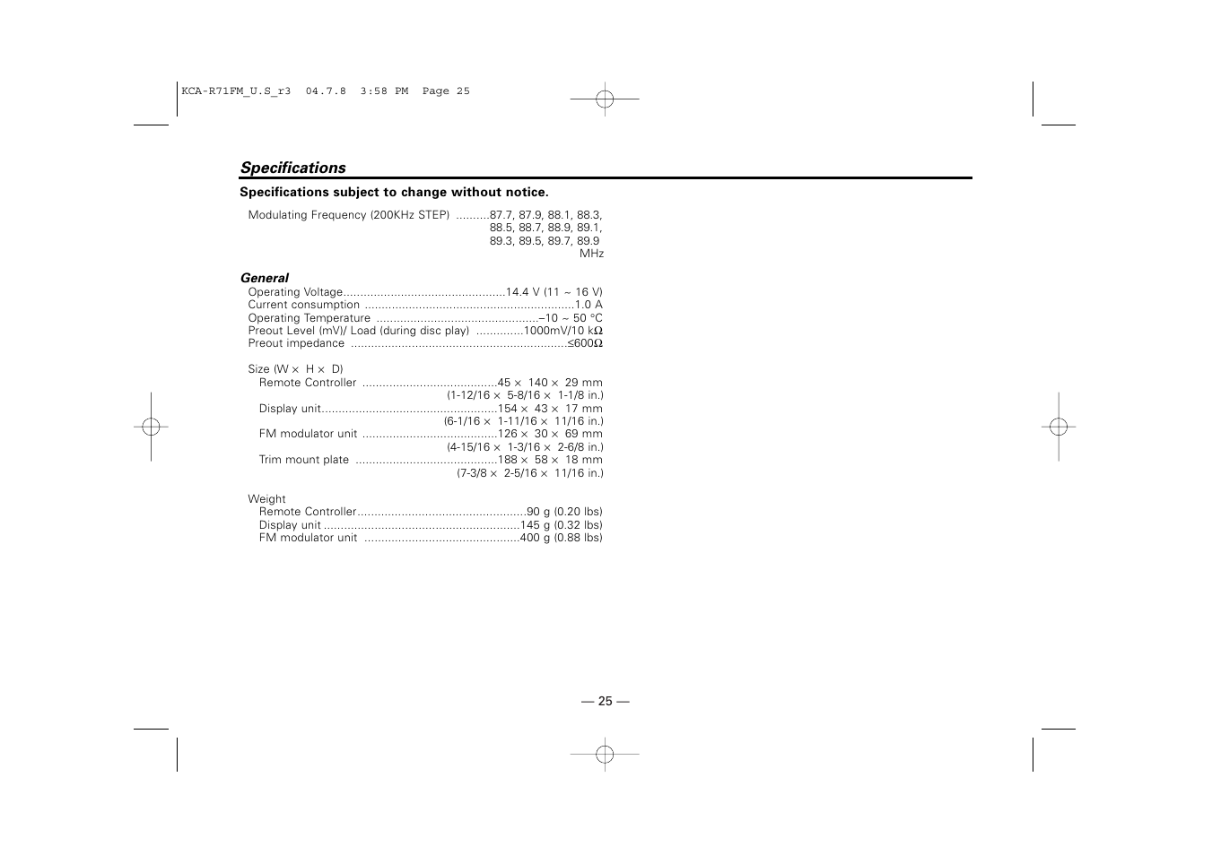 Kenwood KCA-R71FM User Manual | Page 25 / 92