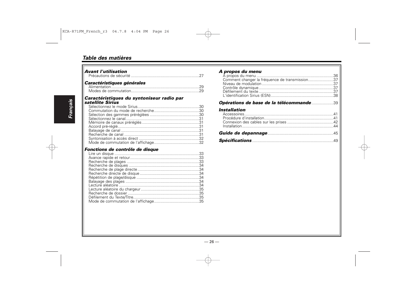 French | Kenwood KCA-R71FM User Manual | Page 26 / 92