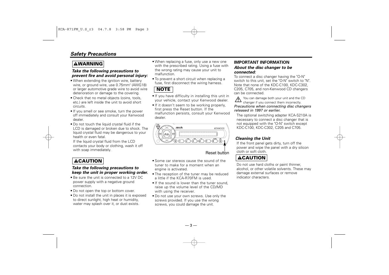 Kenwood KCA-R71FM User Manual | Page 3 / 92