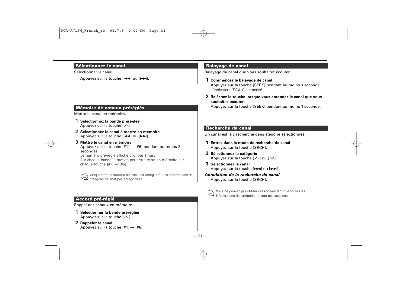 Kenwood KCA-R71FM User Manual | Page 31 / 92