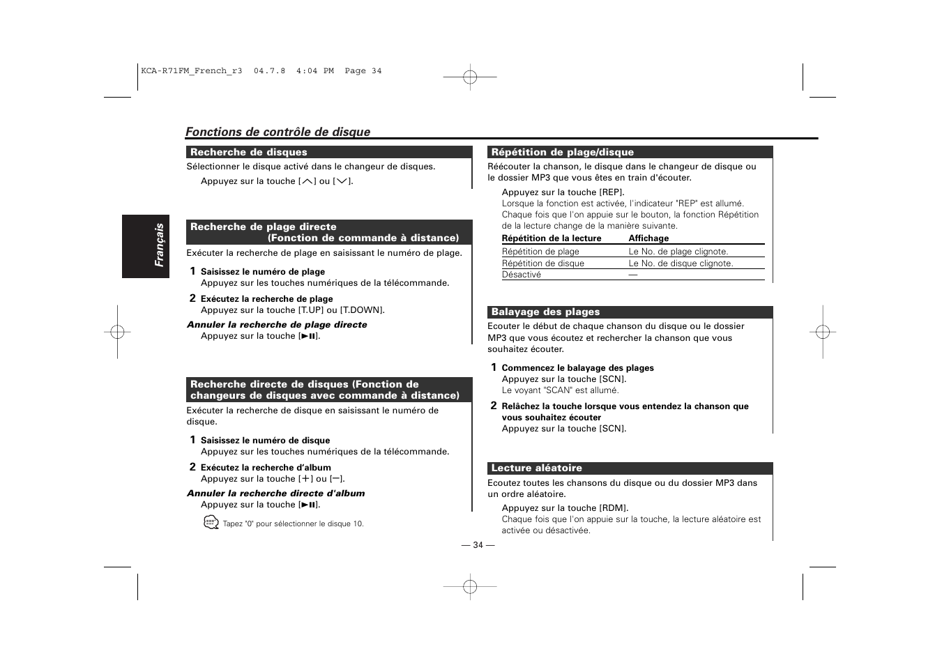 Kenwood KCA-R71FM User Manual | Page 34 / 92