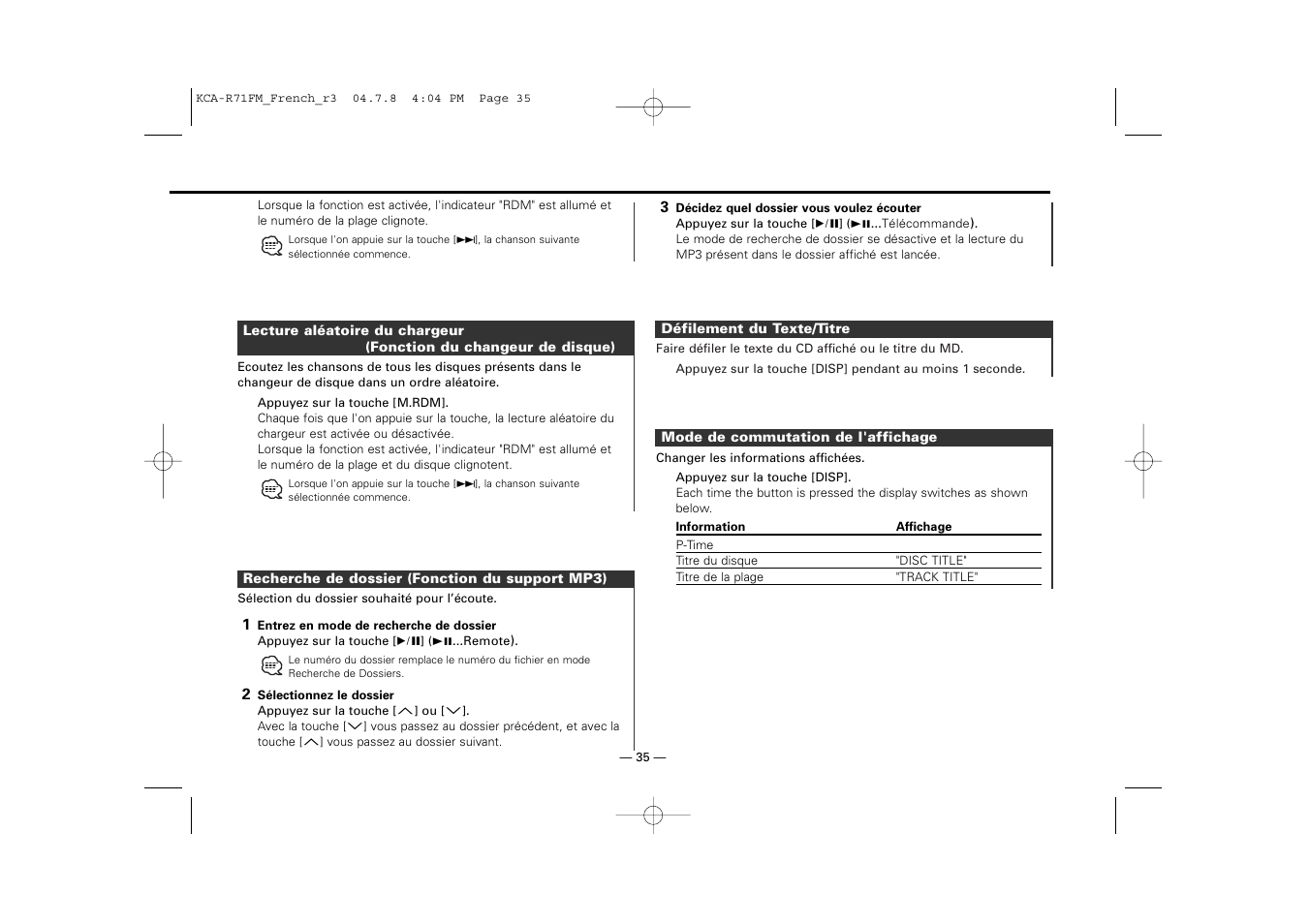 Kenwood KCA-R71FM User Manual | Page 35 / 92