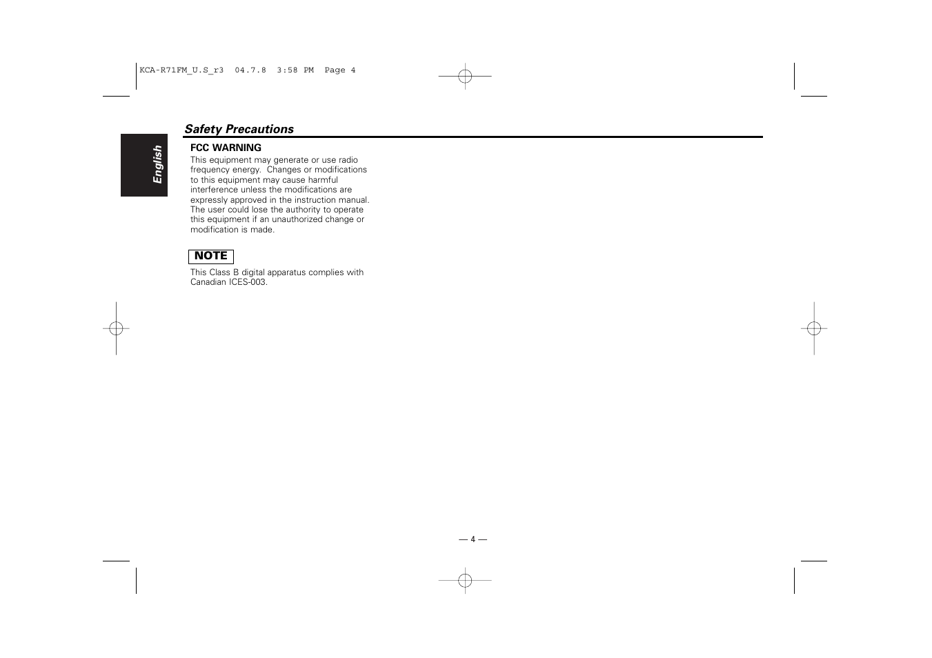 Kenwood KCA-R71FM User Manual | Page 4 / 92