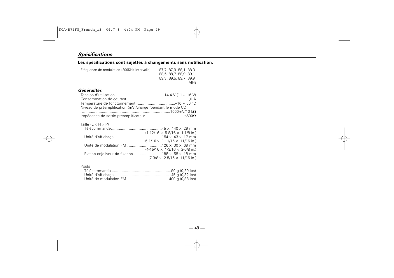 Kenwood KCA-R71FM User Manual | Page 49 / 92