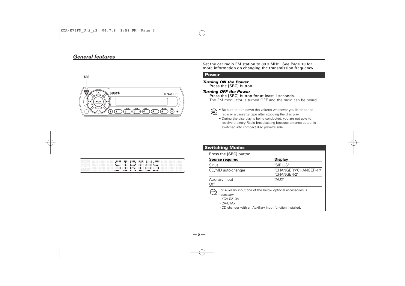 Kenwood KCA-R71FM User Manual | Page 5 / 92