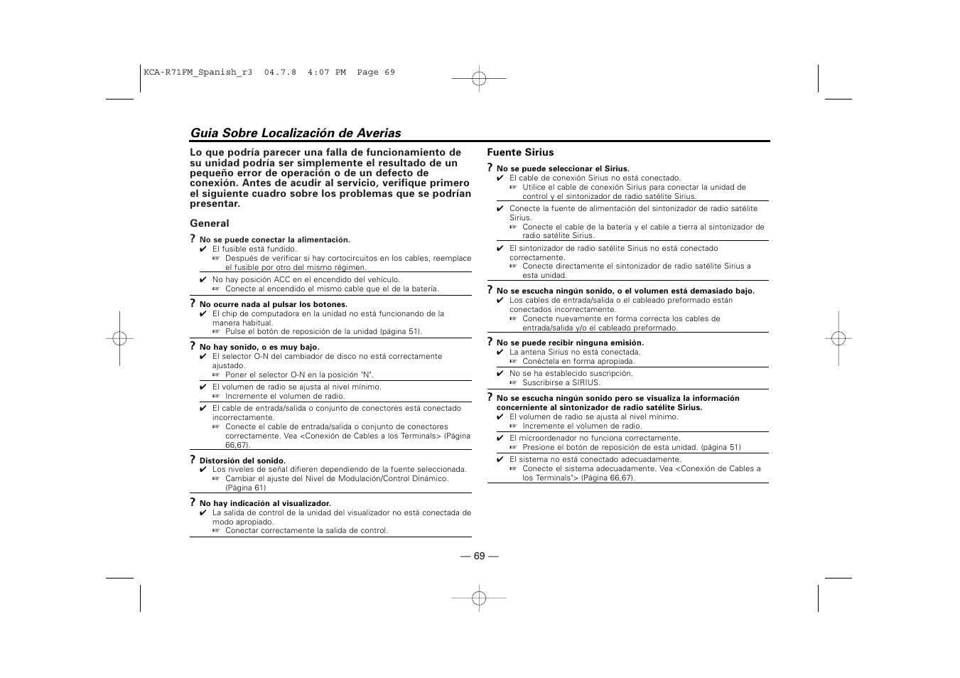 Guia sobre localización de averias | Kenwood KCA-R71FM User Manual | Page 69 / 92