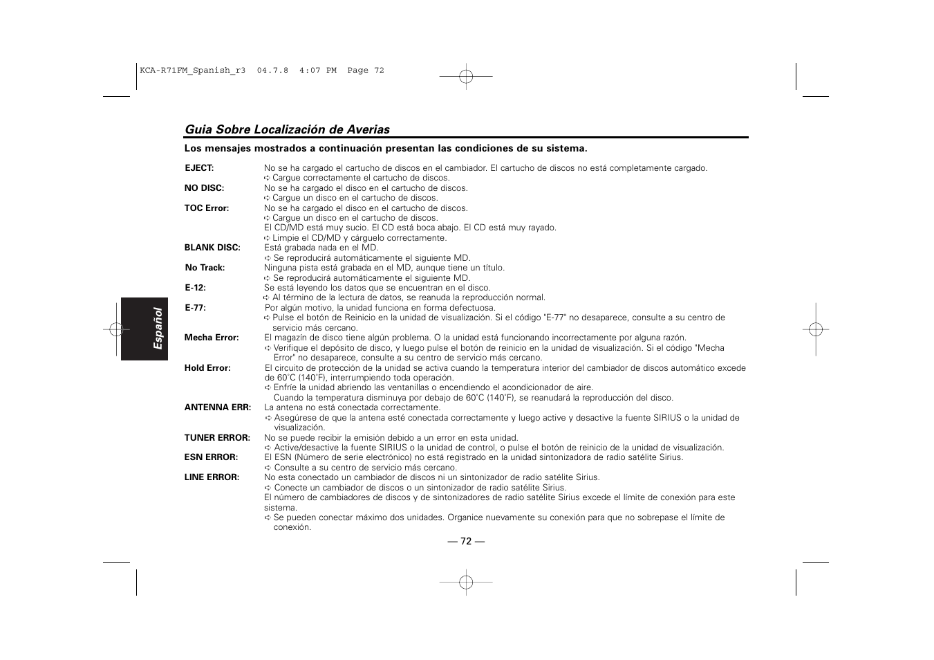 Guia sobre localización de averias | Kenwood KCA-R71FM User Manual | Page 72 / 92