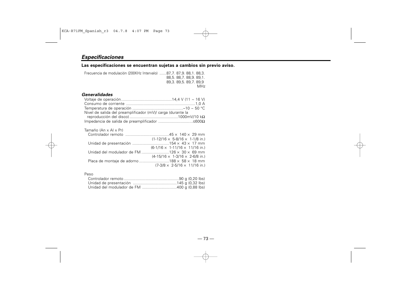 Kenwood KCA-R71FM User Manual | Page 73 / 92