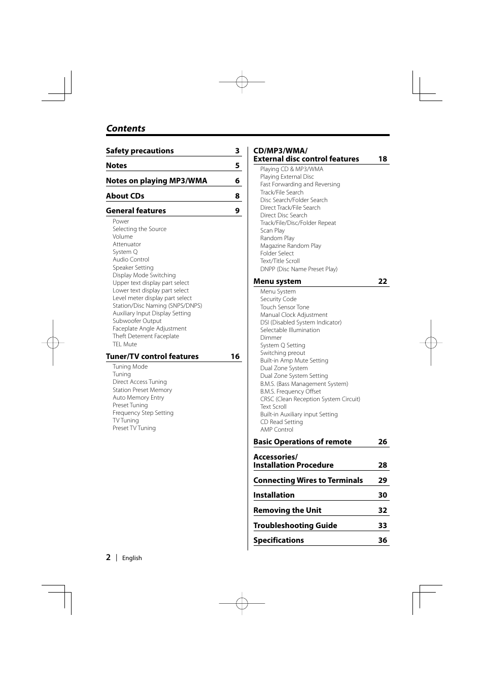 Kenwood KDC-MP858 User Manual | Page 2 / 36