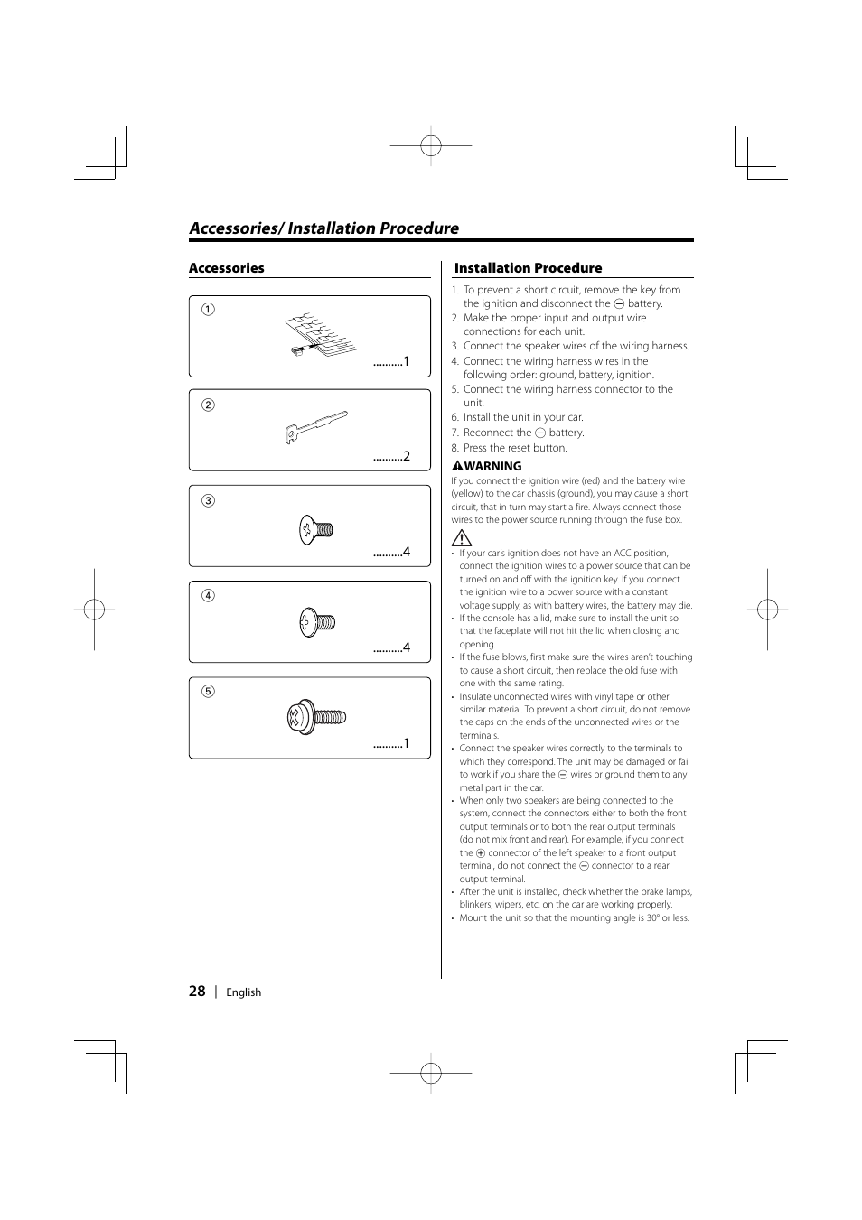 Accessories/ installation procedure | Kenwood KDC-MP858 User Manual | Page 28 / 36