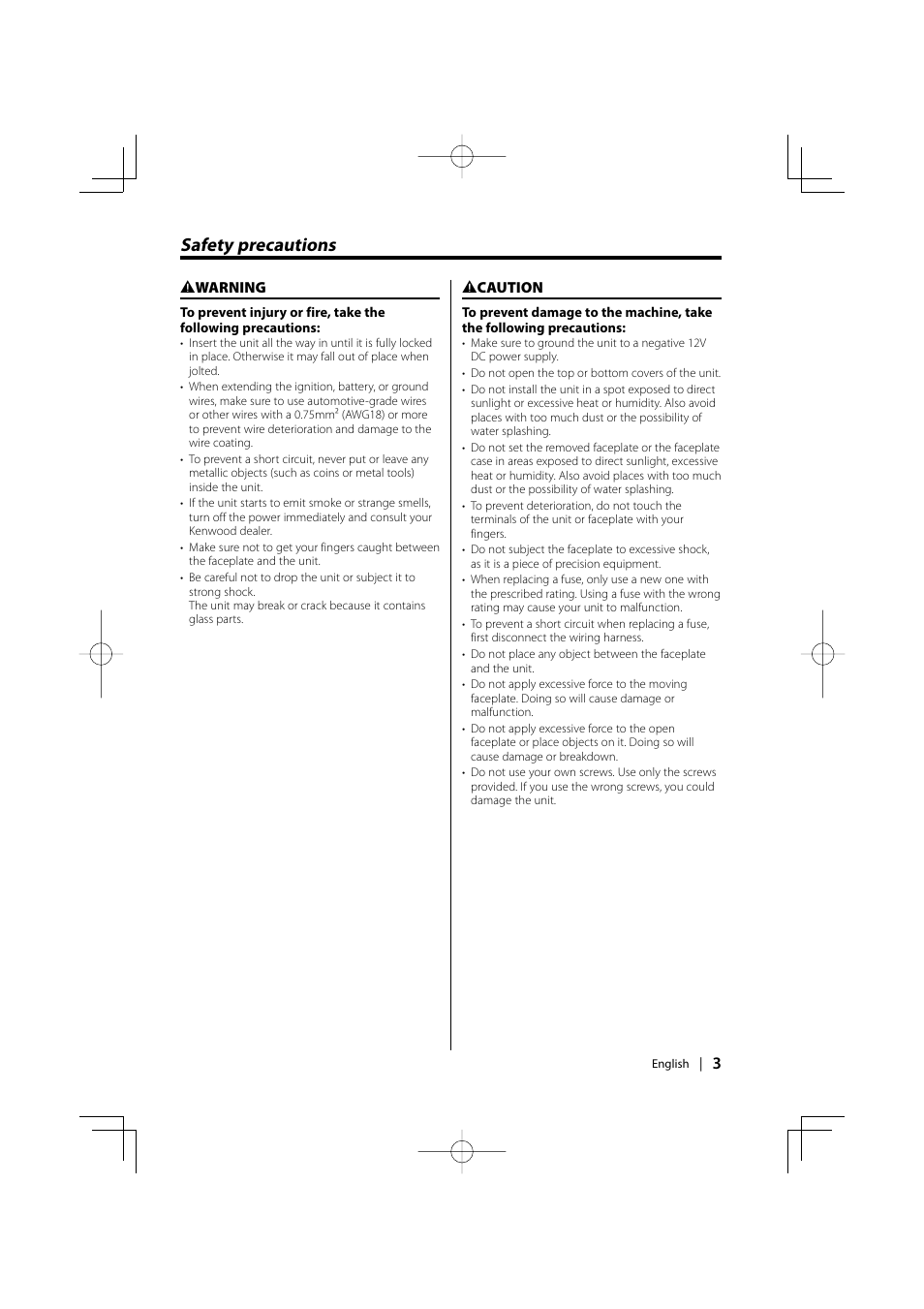 Safety precautions | Kenwood KDC-MP858 User Manual | Page 3 / 36