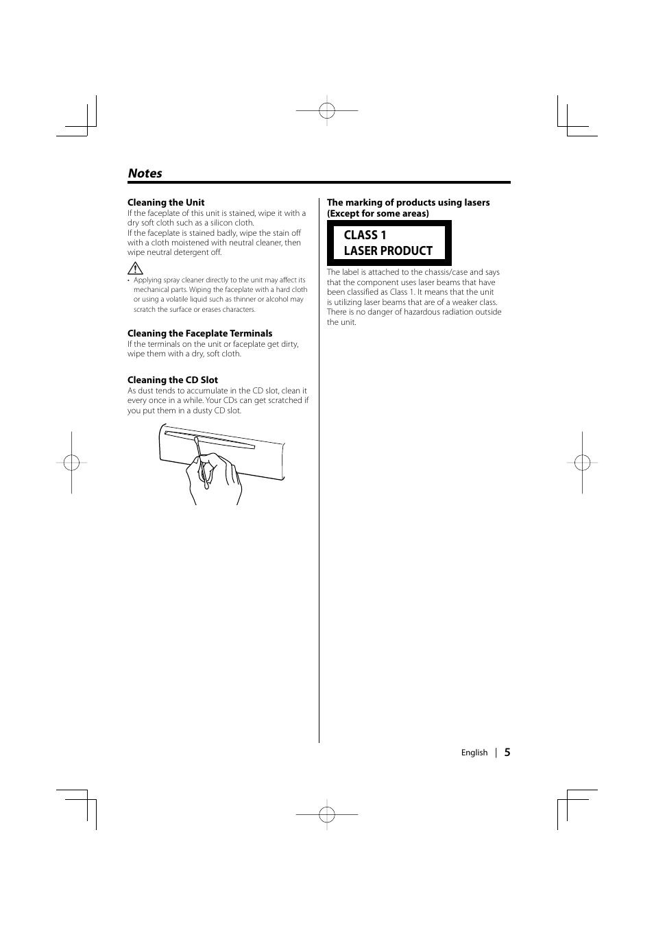 Notes, Class 1 laser product | Kenwood KDC-MP858 User Manual | Page 5 / 36