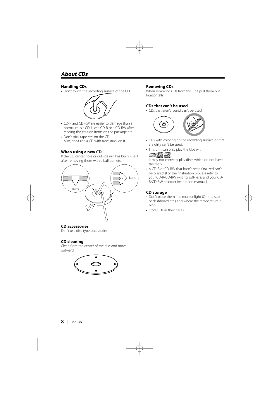 About cds | Kenwood KDC-MP858 User Manual | Page 8 / 36