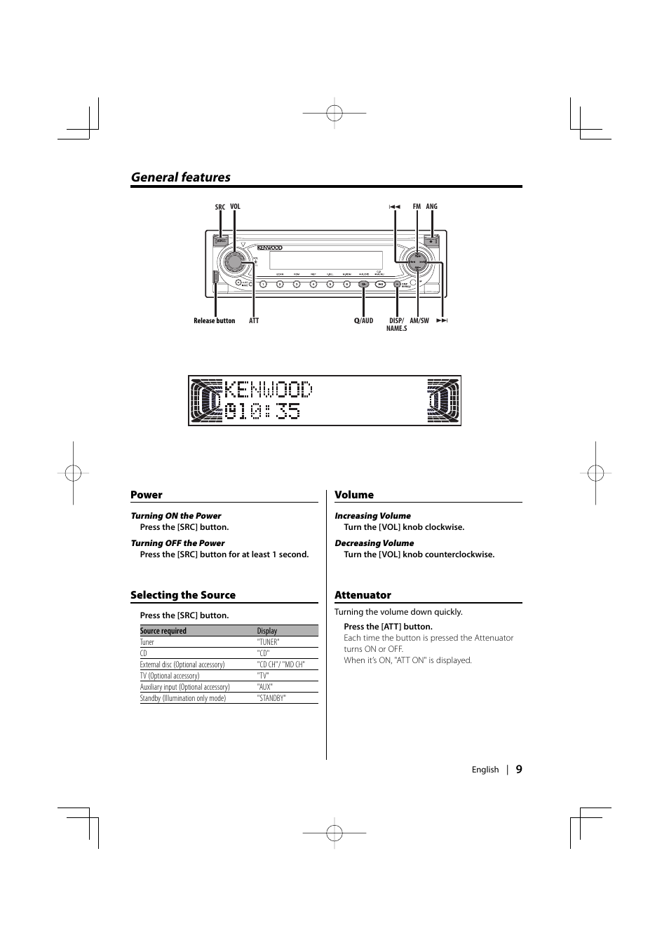 General features | Kenwood KDC-MP858 User Manual | Page 9 / 36