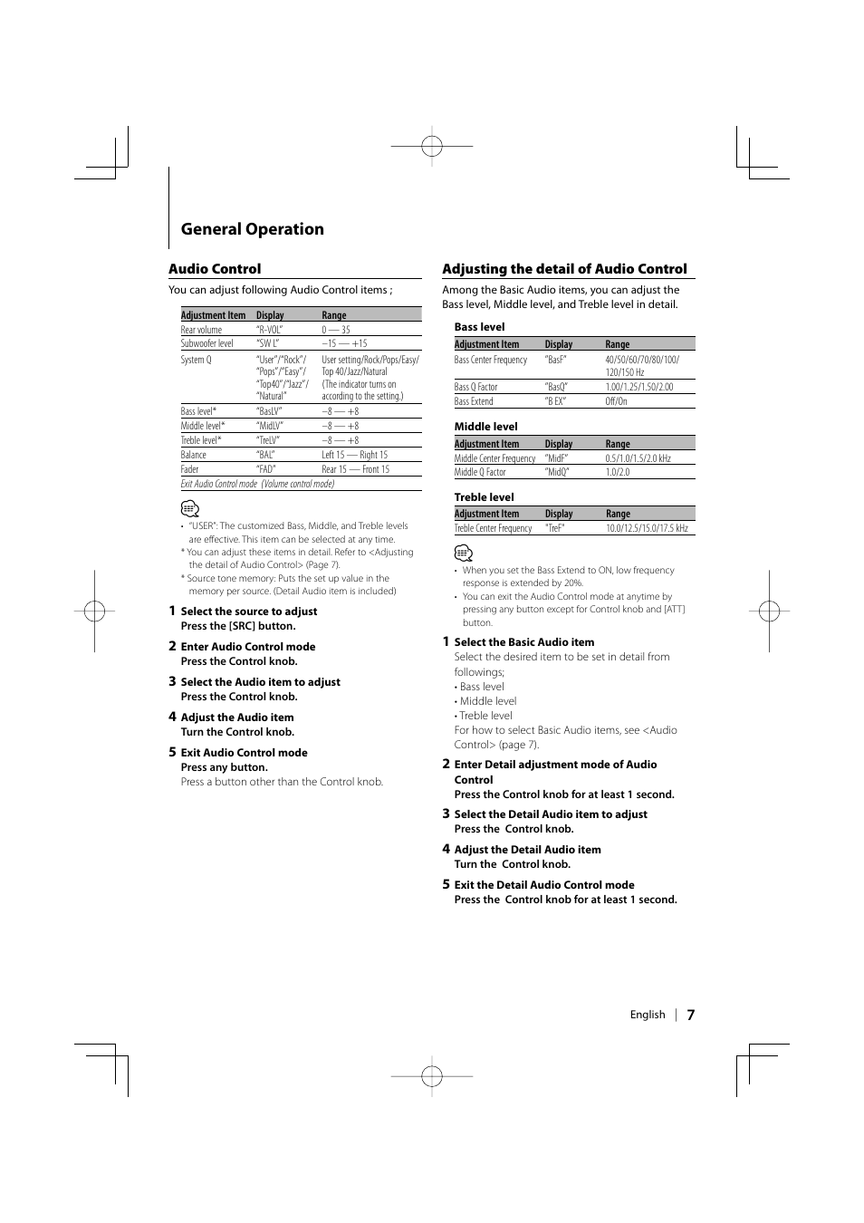 General operation | Kenwood DUAL DIN SIZED CD RECEIVER DPX-MP4110 User Manual | Page 7 / 28