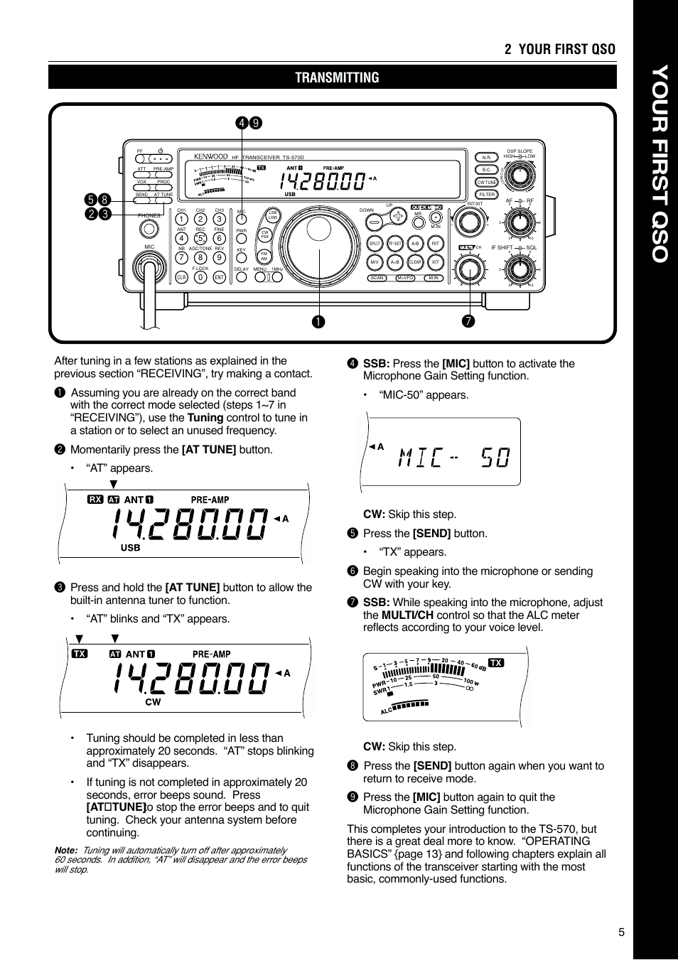 Your first qso, Transmitting 2 your first qso, We ti ro u q | Kenwood TS-570S User Manual | Page 11 / 89