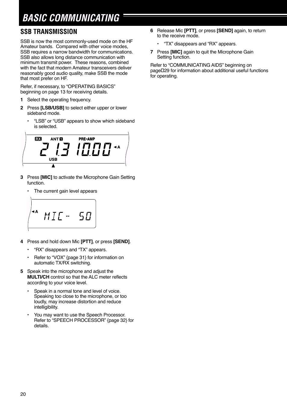 Basic communicating, Ssb transmission | Kenwood TS-570S User Manual | Page 26 / 89