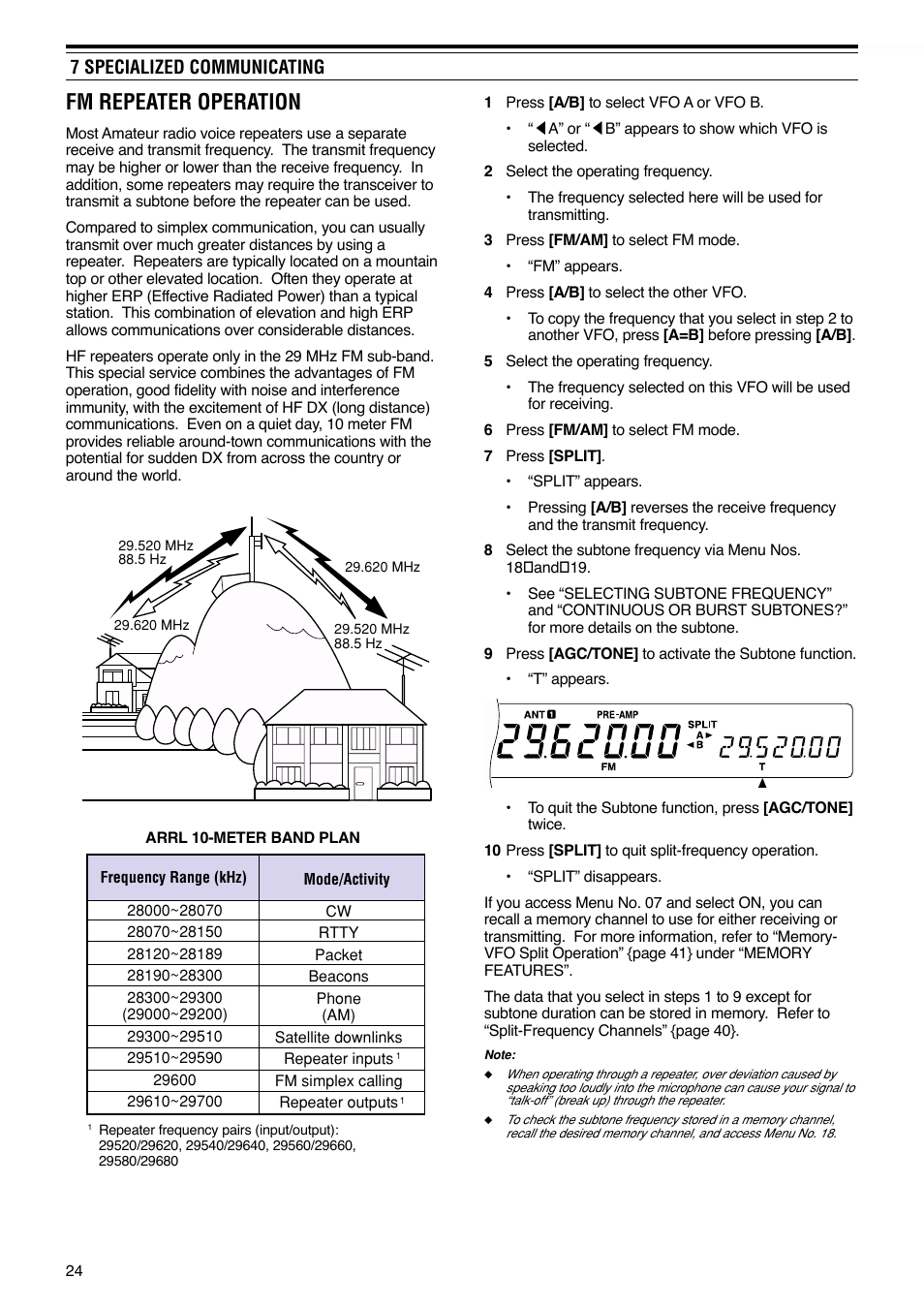 Fm repeater operation, 7 specialized communicating | Kenwood TS-570S User Manual | Page 30 / 89