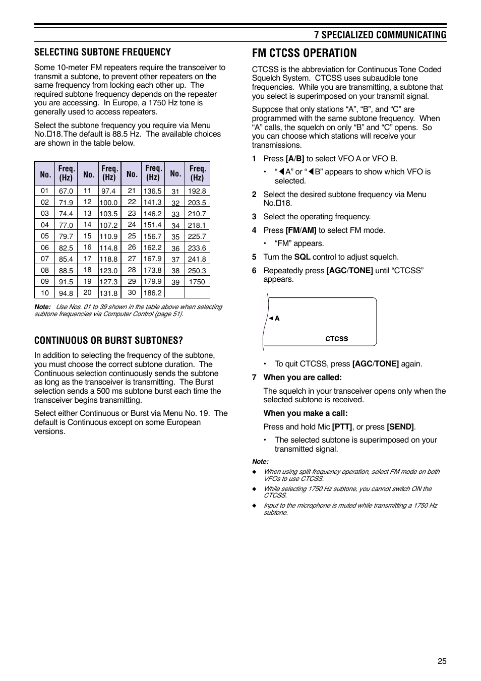 Fm ctcss operation, Continuous or burst subtones | Kenwood TS-570S User Manual | Page 31 / 89