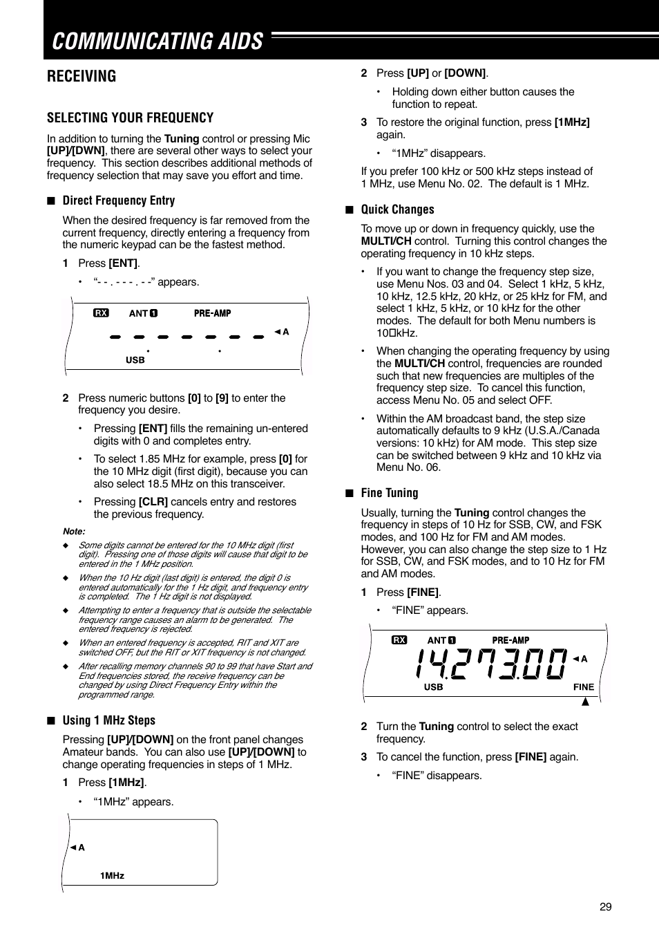 Communicating aids, Receiving | Kenwood TS-570S User Manual | Page 35 / 89