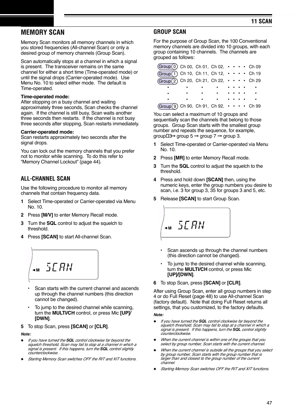 11 scan, All-channel scan, Group scan | Kenwood TS-570S User Manual | Page 53 / 89