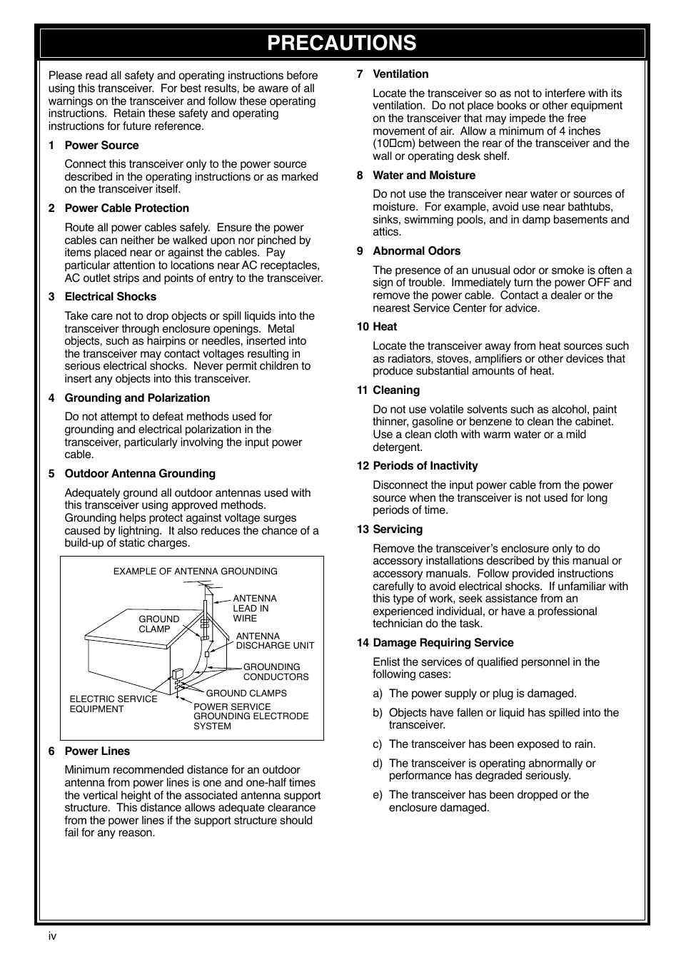 Precautions | Kenwood TS-570S User Manual | Page 6 / 89