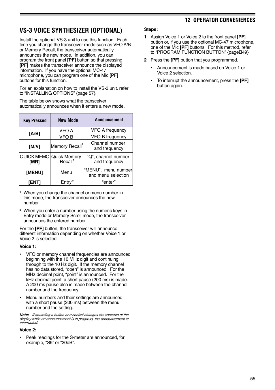 Vs-3 voice synthesizer (optional), 12 operator conveniences | Kenwood TS-570S User Manual | Page 61 / 89