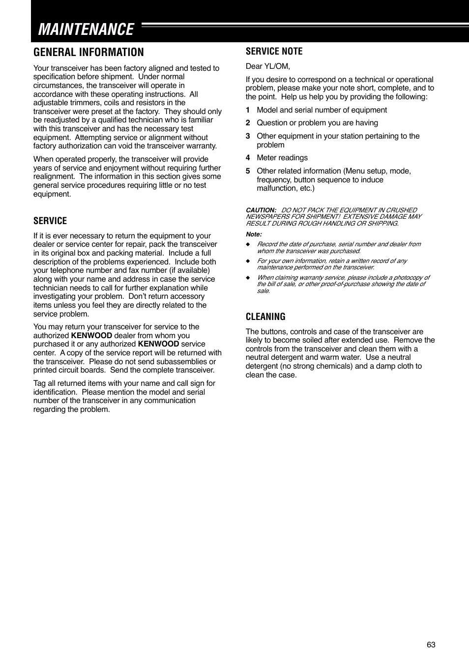Maintenance, General information | Kenwood TS-570S User Manual | Page 69 / 89
